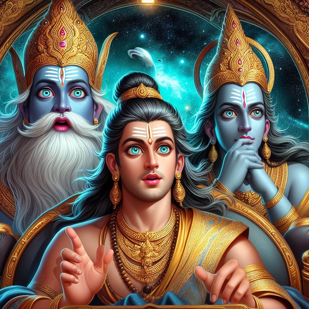 Astonished Brahma Vishnu and Shiva