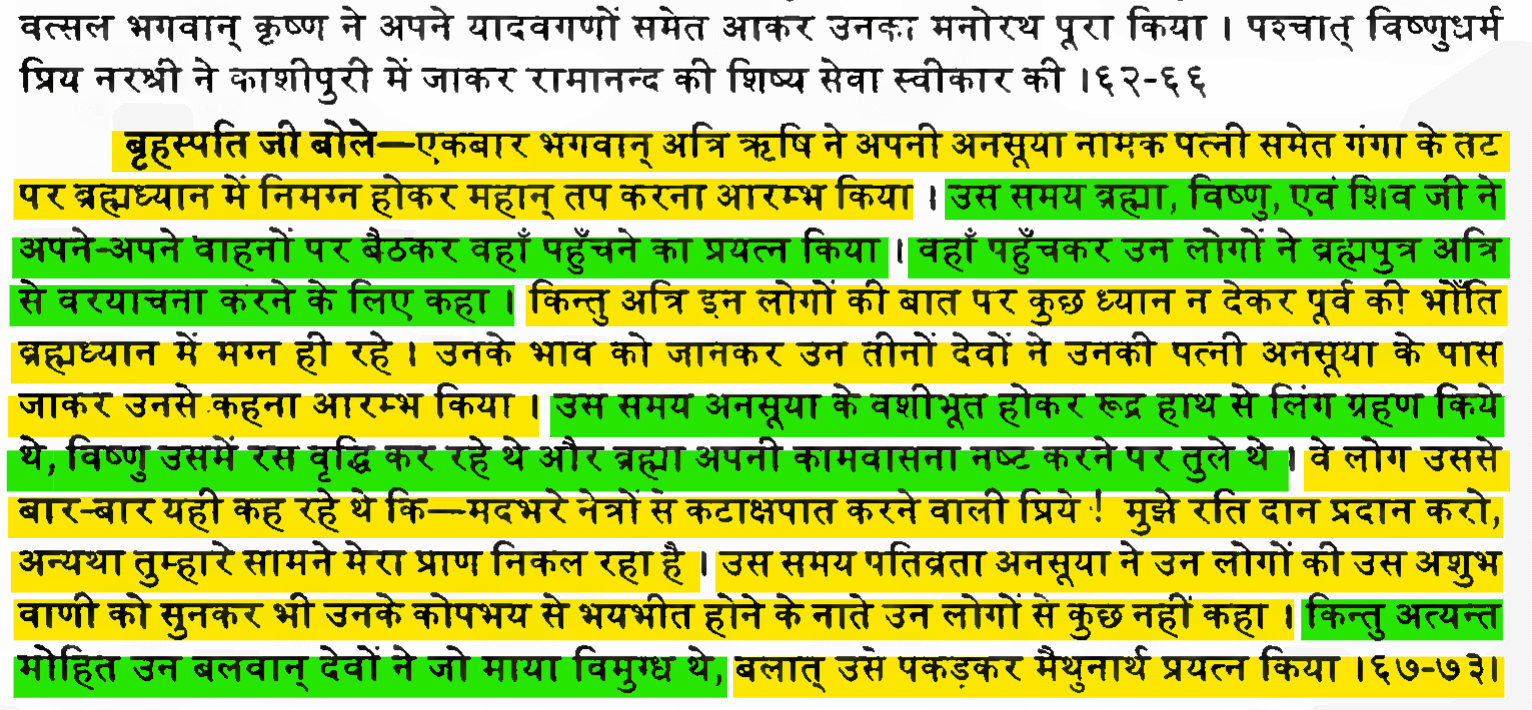Bhavishya Purana - Anusuya and Brahma Vishnu Shiva