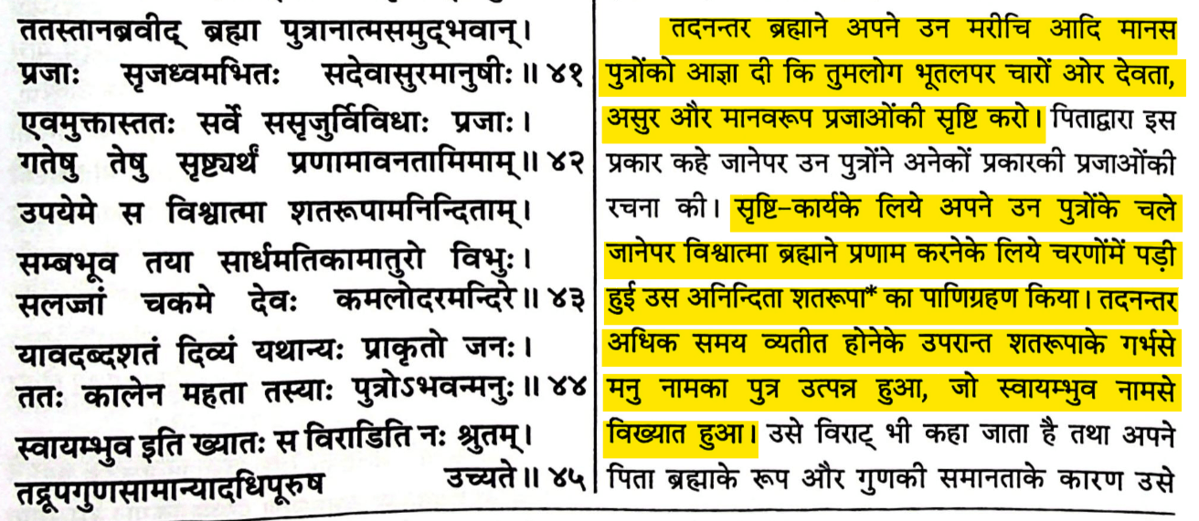 Brahma and Shatrupa in Matsya Purana