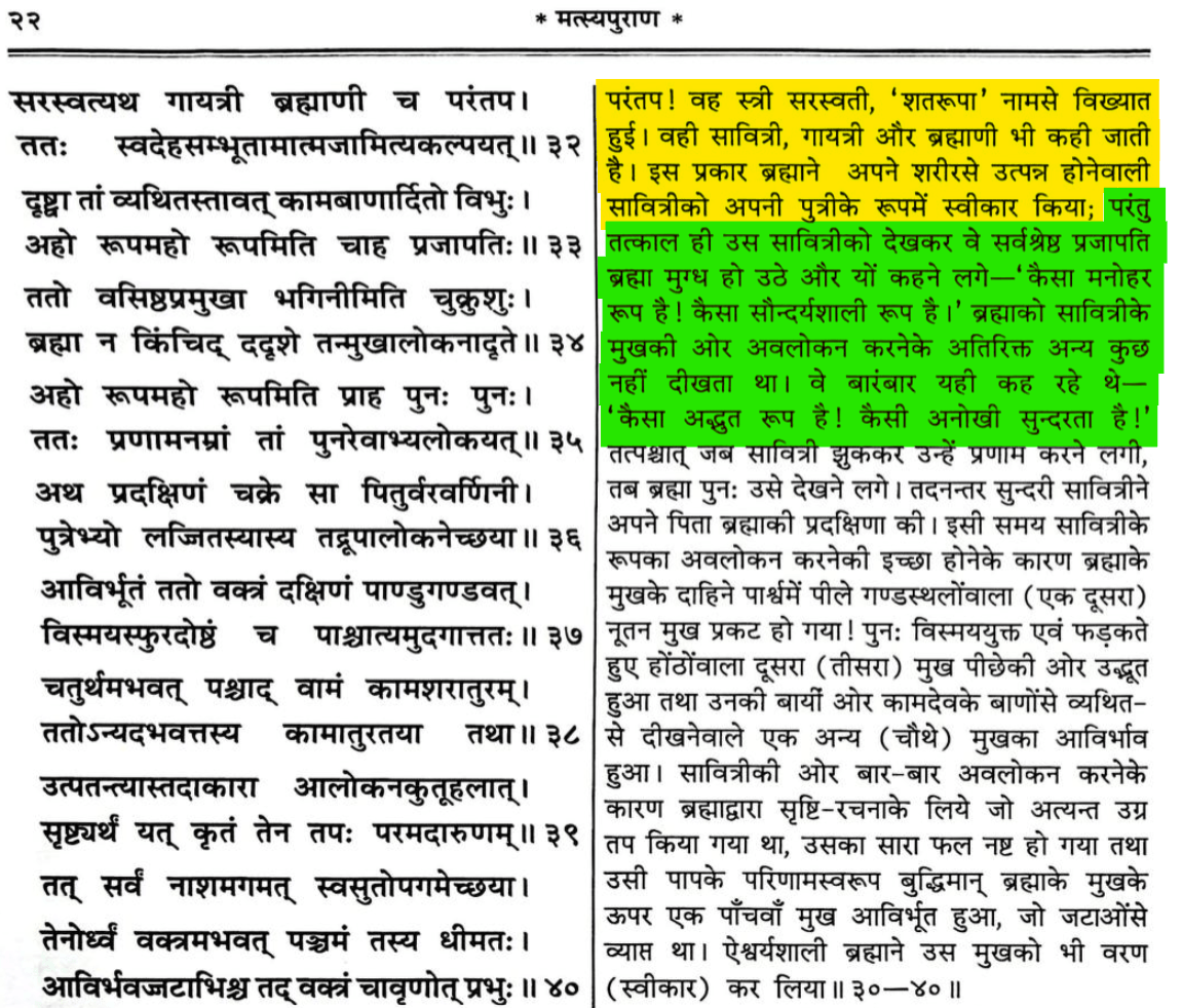 Brahma and Shatrupa in Matsya Purana