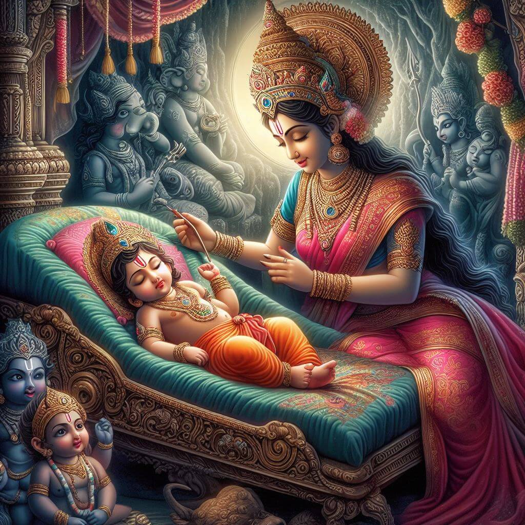 Mother Durga cradling Vishnu